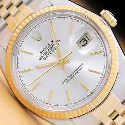 ROLEX MENS DATEJUST 16013 18K GOLD STAINLESS STEEL SILVER DIAL TWO TONE WATCH