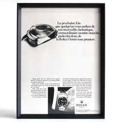 ROLEX EXPLORER I 1969 VINTAGE FRAMED FRENCH AD WOODEN FRAME COLLECTIBLE