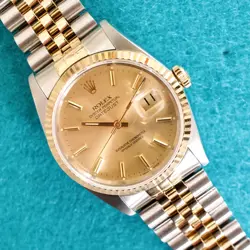 ROLEX DATEJUST 16233 36MM AUTOMATIC 18K GOLD BEZEL TWO-TONE CHAMPAGNE DIAL BOX 1