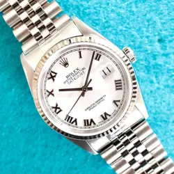 ROLEX DATEJUST 16234 36MM AUTOMATIC 18K WHITE GOLD BEZEL WHITE ROMAN DIAL BOX PA