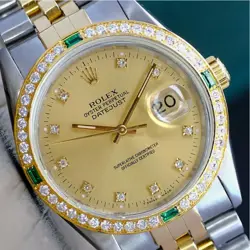 ROLEX MENS DATEJUST WATCH TWO-TONE 18KY & STEEL FACTORY CHAMPAGNE DIAMOND DIAL