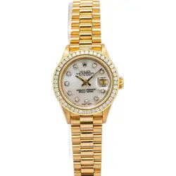 ROLEX DATEJUST 69178 18K YG PRESIDENT DIAMOND BEZEL MOP DIAL AUTO LADIES 26MM