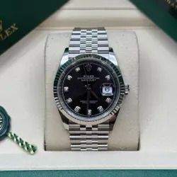 ROLEX DATEJUST 36 BLACK DIAMOND STAINLESS STEEL FLUTED BEZEL JUBILEE BRACELET