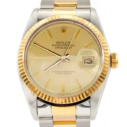 ROLEX DATEJUST 16013 MENS 18K YELLOW GOLD STEEL WATCH GOLD CHAMPAGNE STICK DIAL