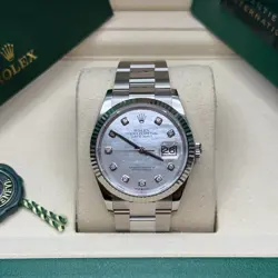 ROLEX DATEJUST 36 MOTHER OF PEARL DIAMOND DIAL STAINLESS STEEL FLUTED OYSTER