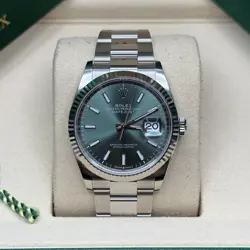 ROLEX DATEJUST 36 MINT GREEN INDEX DIAL STAINLESS STEEL FLUTED OYSTER BRACELET