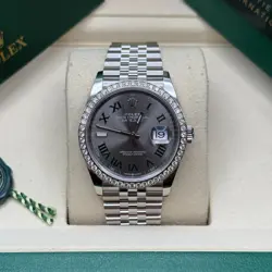 ROLEX DATEJUST 36 WIMBLEDON DIAL STAINLESS STEEL DIAMOND BEZEL JUBILEE BRACELET