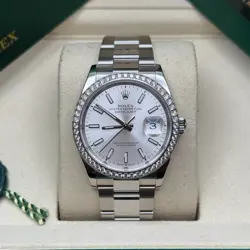 ROLEX DATEJUST 36 SILVER INDEX DIAL STAINLESS STEEL DIAMOND OYSTER BRACELET