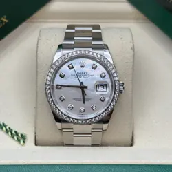ROLEX DATEJUST 36 MOTHER OF PEARL DIAMOND DIAL STAINLESS STEEL DIAMOND OYSTER