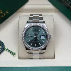 ROLEX DATEJUST 36 MINT GREEN INDEX DIAL STAINLESS STEEL DIAMOND OYSTER BRACELET
