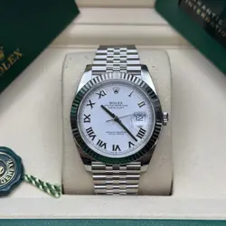 ROLEX DATEJUST 41 WHITE ROMAN DIAL STAINLESS STEEL FLUTED BEZEL JUBILEE BRACELET
