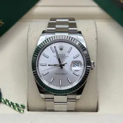 ROLEX DATEJUST 41 SILVER INDEX DIAL STAINLESS STEEL FLUTED BEZEL OYSTER BRACELET