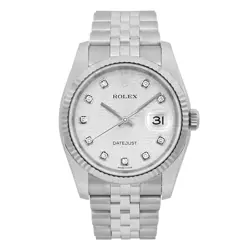 ROLEX DATEJUST 36MM 18K GOLD DIAMOND SILVER DIAL MENS WATCH 116234G
