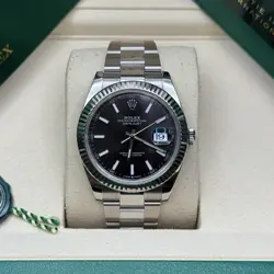 ROLEX DATEJUST 41 BLACK INDEX DIAL STAINLESS STEEL FLUTED BEZEL OYSTER BRACELET