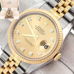 ROLEX DATEJUST FACTORY CHAMPAGNE DIAMOND DIAL 2-TONE JUBILEE 36MM WATCH 116233