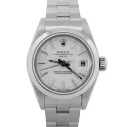 PAPERS LADIES ROLEX DATE 26MM SILVER TAPESTRY STEEL OYSTER WATCH 69160 BOX