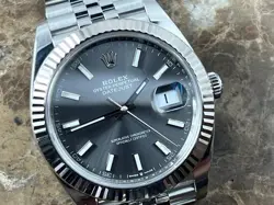 ROLEX DATEJUST 41 AUTOMATIC SLATE DIAL WHITE GOLD FLUTED BEZEL JUBILEE BRACELET