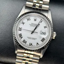 ROLEX DATEJUST 36MM 16234 WHITE ROMAN DIAL STAINLESS STEEL AUTOMATIC WATCH