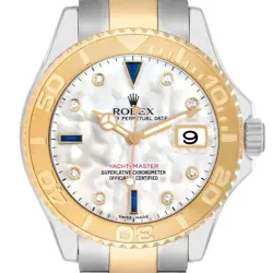 ROLEX YACHTMASTER MOP YELLOW GOLD DIAMOND SAPPHIRE SERTI MENS WATCH 16623