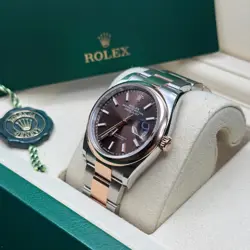 Rolex Datejust 36 Chocolate Index Two Tone Everose Gold Smooth Bezel Oyster