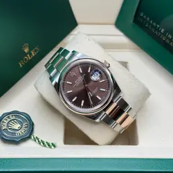 Rolex Datejust 36 Chocolate Index Two Tone Everose Gold Smooth Bezel Oyster