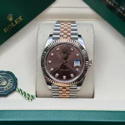 ROLEX DATEJUST 41  CHOCOLATE DIAMOND ROSE TWO-TONE GOLD FLUTED JUBILEE