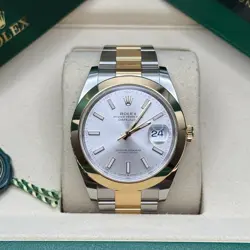 ROLEX DATEJUST 41 SILVER INDEX DIAL TWO TONE YELLOW GOLD SMOOTH OYSTER