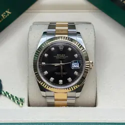 ROLEX DATEJUST 41 BLACK DIAMOND DIAL TWO TONE YELLOW GOLD FLUTED OYSTER