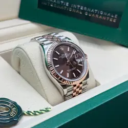 Rolex Datejust 36 Chocolate Index Two Tone Everose Gold Fluted Bezel Jubilee