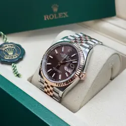 Rolex Datejust 36 Chocolate Index Two Tone Everose Gold Fluted Bezel Jubilee