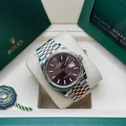 Rolex Datejust 36 Chocolate Index Two Tone Everose Gold Fluted Bezel Jubilee