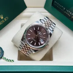 Rolex Datejust 36 Chocolate Index Two Tone Everose Gold Fluted Bezel Jubilee