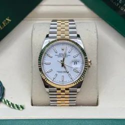 ROLEX DATEJUST 36 WHITE INDEX DIAL TWO TONE YELLOW GOLD FLUTED JUBILEE BRACELET
