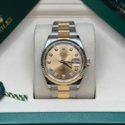 ROLEX DATEJUST 36 CHAMPAGNE DIAMOND TWO TONE YELLOW GOLD FLUTED BEZEL OYSTER