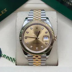 ROLEX DATEJUST 41 CHAMPAGNE DIAMOND DIAL TWO TONE YELLOW GOLD FLUTED JUBILEE