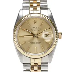 ROLEX DATEJUST WATCH 16013 AUTOMATIC GOLD DIAL STAINLESS STEEL 18K... GZL1AWZK