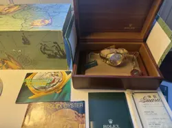 ROLEX DAY-DATE 18038 18K GOLD PRESIDENT TAPESTRY DIAL, BOX & PAPERS