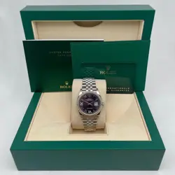 ROLEX DATEJUST 126234 36MM 18K GOLD STEEL PURPLE ROMAN DIAL VI IX DIAMOND WATCH
