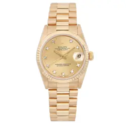 ROLEX DATEJUST 18K YELLOW GOLD DIAMONDS CHAMPAGNE DIAL WATCH 68278G