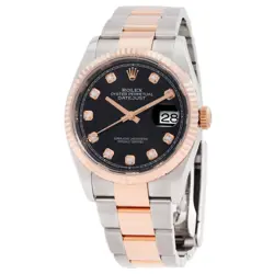 ROLEX DATEJUST 36 BLACK DIAMOND DIAL LADIES STEEL AND 18KT EVEROSE GOLD OYSTER