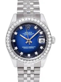 ROLEX DATEJUST STEEL BLUE DIAMOND DIAL/BEZEL JUBILEE 31MM WATCH +CARD '14 178240
