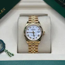 ROLEX LADY-DATEJUST NEW 2025 WHITE ROMAN DIAL 18K GOLD FLUTED BEZEL PRESIDENTS