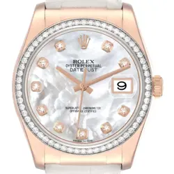 ROLEX DATEJUST 18K ROSE GOLD MOP DIAMOND DIAL MENS WATCH 116185 BOX CARD