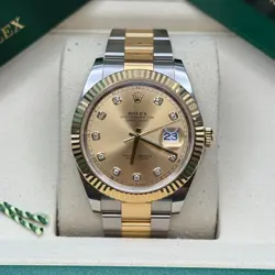 ROLEX DATEJUST 41 CHAMPAGNE DIAMOND TWO TONE YELLOW GOLD FLUTED BEZEL OYSTER