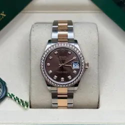ROLEX DATEJUST 31  CHOCOLATE DIAMOND DIAL TWO TONE ROSE GOLD DIAMOND OYSTER