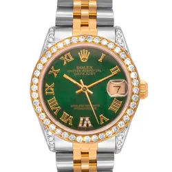 ROLEX DATEJUST 31MM 68273 AUTO CUSTOM YG DIA BEZEL/LUG GREEN DIAL TT JUBILEE W.B