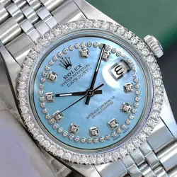 ROLEX MENS DATEJUST GOLD & STEEL WATCH BLUE MOP DIAL DIAMOND BEZEL 36MM 1601