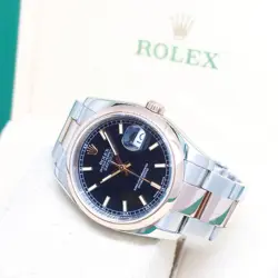 ROLEX 36MM 18K HALF ROSE GOLD BLACK BATONS DIAL DATEJUST REF: 116201 (V SERIAL)