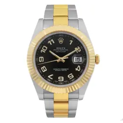 ROLEX DATEJUST II 41MM 18K YELLOW GOLD STEEL BLACK ARABIC DIAL MEN WATCH 116333