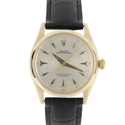 VINTAGE ROLEX OYSTER PERPETUAL 14K YELLOW GOLD SILVER 34MM 6564 WATCH